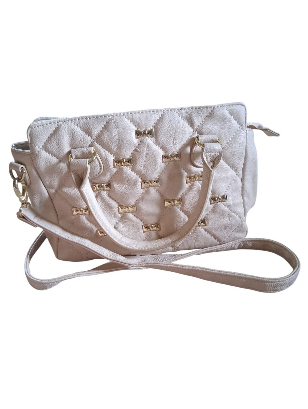 Betsey Johnson Quilted Bow Gold Tone Crossbody Purse Cream